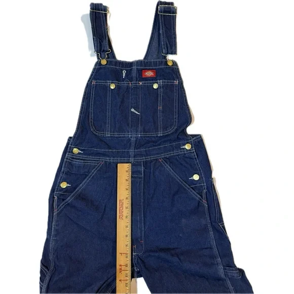 DICKIES Unisex Bib Overalls Blue Denim Workwear 30x30 Sm-Med - Picture 7 of 12